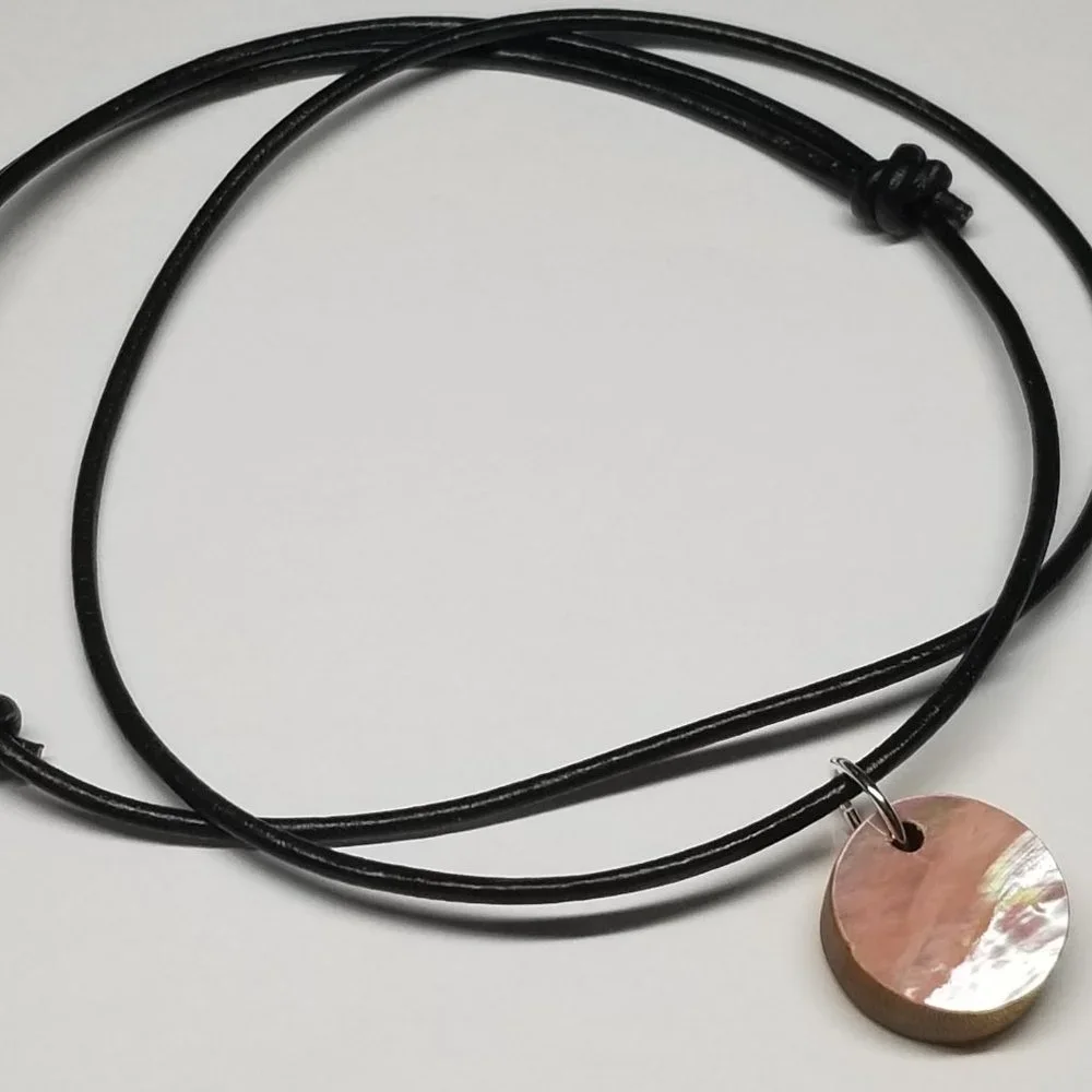 Mermaid Reversible Abalone Shell Solid Hardwood with Real Leather Cord Slip Knot - Picture 7 of 8